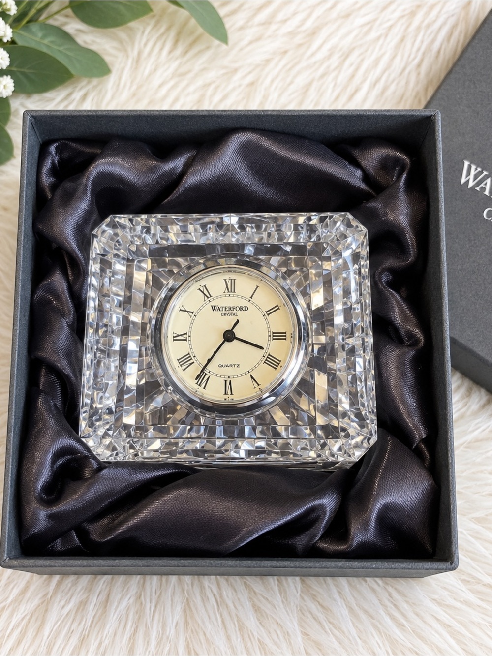Waterford Crystal Square Quartz Desk Clock Roman Numerals w/ Original Box
